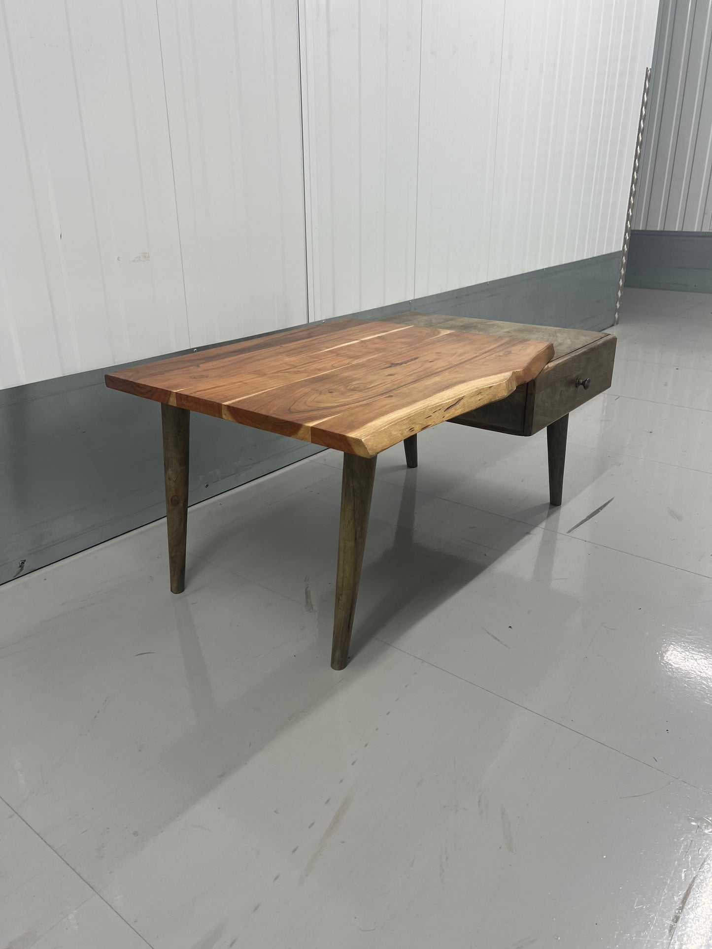 Live Edge Solid Wood Coffee Table with Drawer