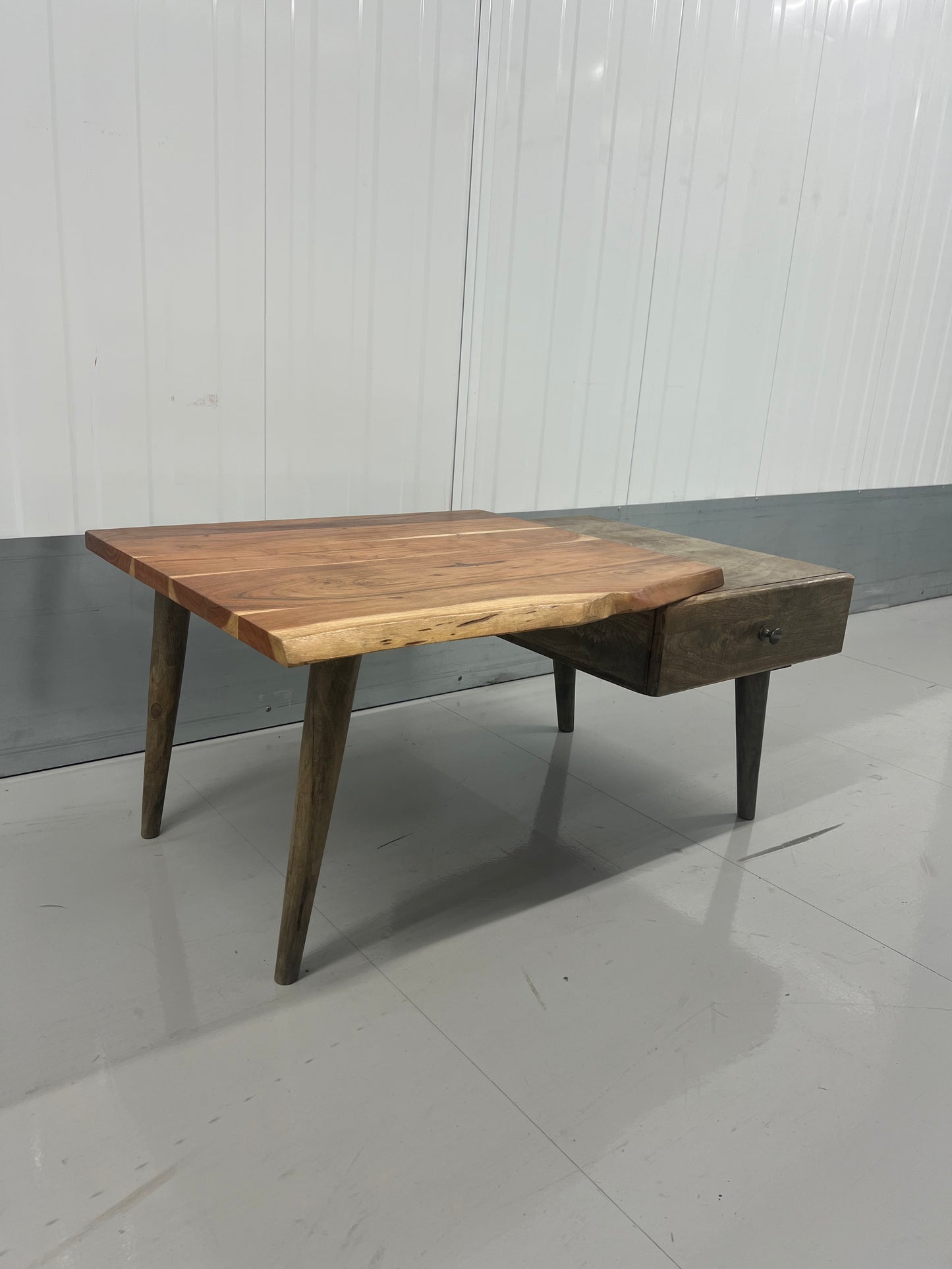 Live Edge Solid Wood Coffee Table with Drawer