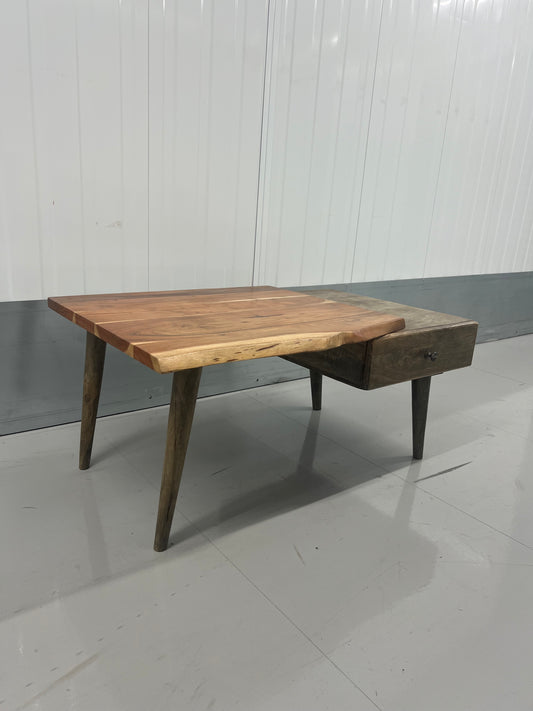 Live Edge Solid Wood Coffee Table with Drawer